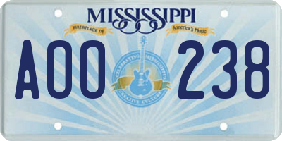MS license plate AOO238