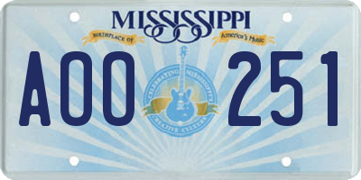 MS license plate AOO251