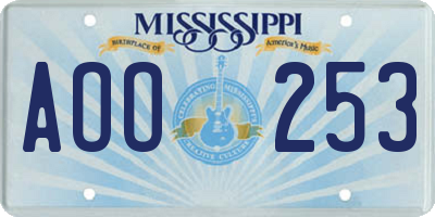 MS license plate AOO253