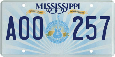MS license plate AOO257