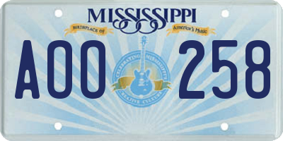 MS license plate AOO258