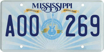 MS license plate AOO269