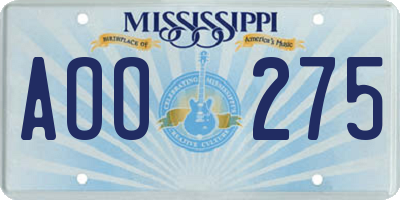 MS license plate AOO275