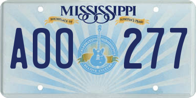 MS license plate AOO277