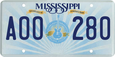 MS license plate AOO280