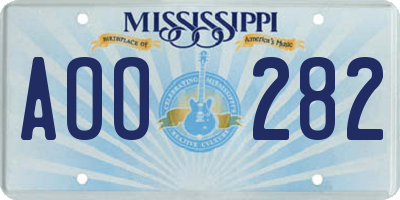 MS license plate AOO282