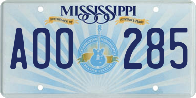 MS license plate AOO285