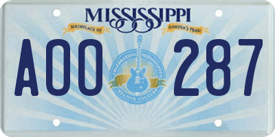MS license plate AOO287