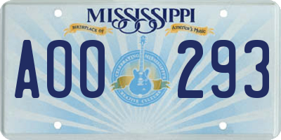 MS license plate AOO293