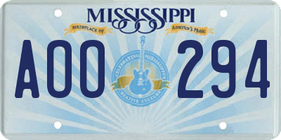 MS license plate AOO294