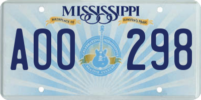 MS license plate AOO298
