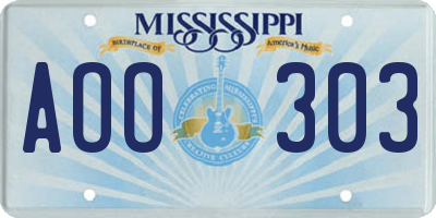 MS license plate AOO303