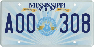 MS license plate AOO308