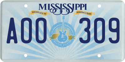 MS license plate AOO309