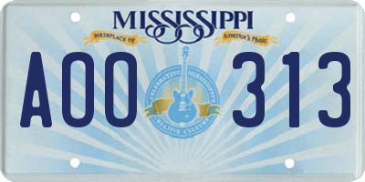 MS license plate AOO313