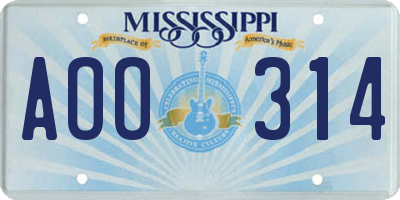 MS license plate AOO314