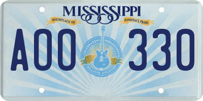 MS license plate AOO330