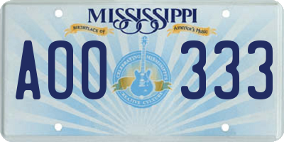 MS license plate AOO333