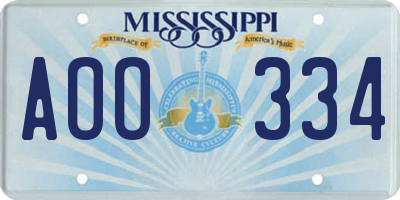 MS license plate AOO334