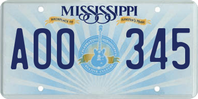 MS license plate AOO345