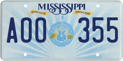 MS license plate AOO355