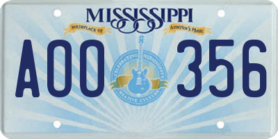 MS license plate AOO356