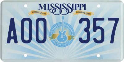MS license plate AOO357