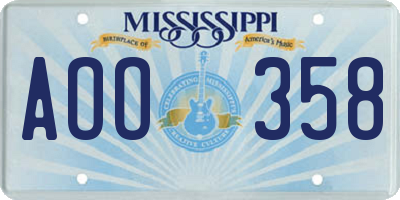 MS license plate AOO358