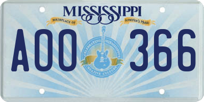 MS license plate AOO366