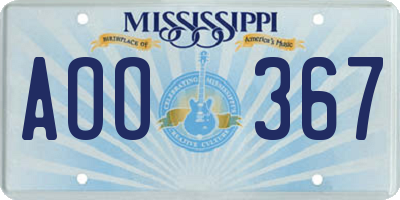 MS license plate AOO367