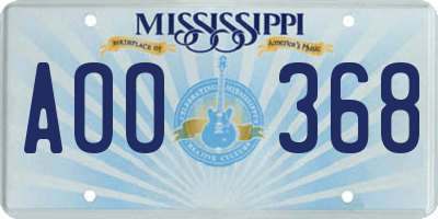 MS license plate AOO368