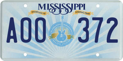 MS license plate AOO372