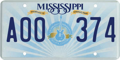 MS license plate AOO374