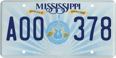 MS license plate AOO378