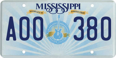 MS license plate AOO380