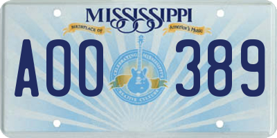 MS license plate AOO389