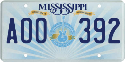 MS license plate AOO392
