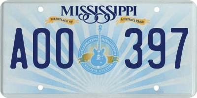 MS license plate AOO397