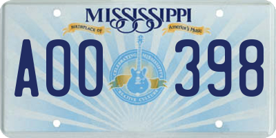MS license plate AOO398