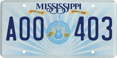 MS license plate AOO403