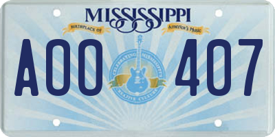 MS license plate AOO407