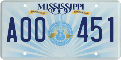 MS license plate AOO451