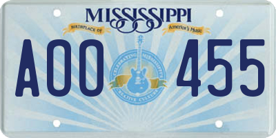 MS license plate AOO455