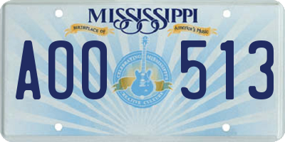 MS license plate AOO513