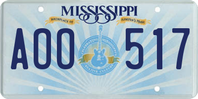MS license plate AOO517