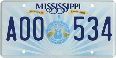 MS license plate AOO534