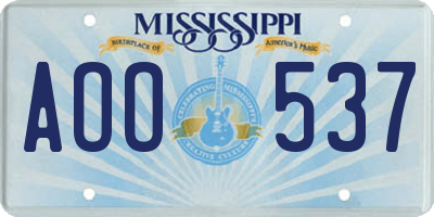 MS license plate AOO537