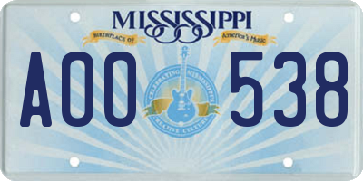 MS license plate AOO538