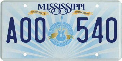 MS license plate AOO540