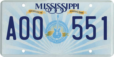 MS license plate AOO551